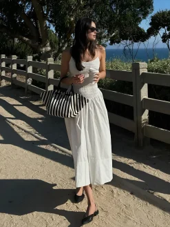 Cotton Blends Shirred Cami Midi Dress
