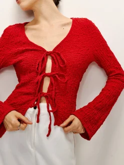 Cotton Blends Tie Front Soft Blouse