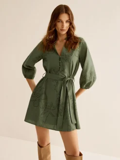 Cotton Boheme Embroidery Belted Dress
