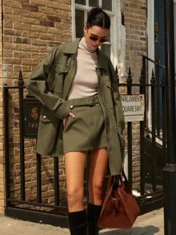 Cotton Buckle Belted A-Line Skirt