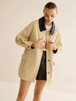 Cotton Contrast Collar Button Jacket