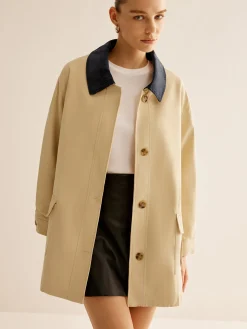 Cotton Contrast Collar Button Jacket