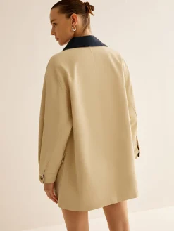 Cotton Contrast Collar Button Jacket