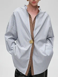 Cotton Contrast Trim Pinstripe Polo Shirt