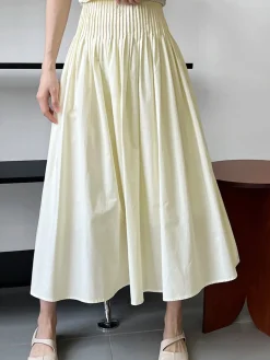 Cotton Creamy Pleated Maxi Skirt