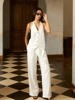 Cotton Halter Backless Button Tank Top
