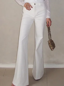 Cotton High-Waist Bootcut Pants