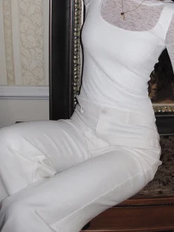 Cotton High-Waist Bootcut Pants
