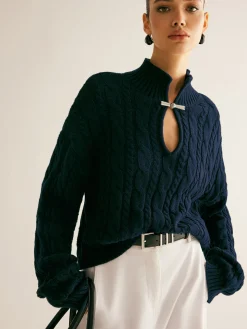 Cotton Keyhole Neckline Knit Top