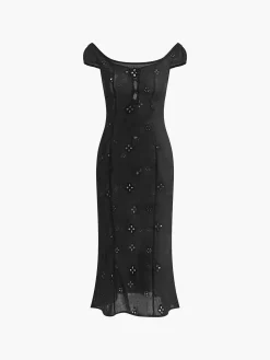Cotton Keyhole Neckline Midi Dress