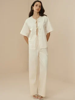 Cotton Lace Up Cozy Pants Set