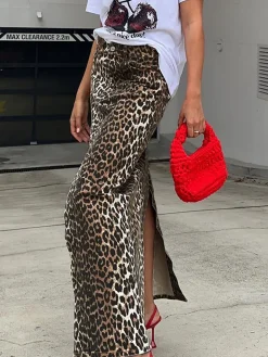Cotton Leopard Print Split Midi Dress
