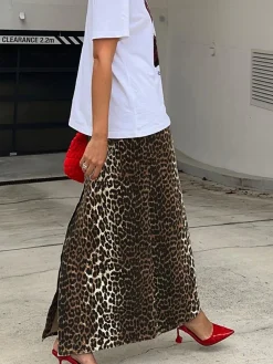 Cotton Leopard Print Split Midi Dress
