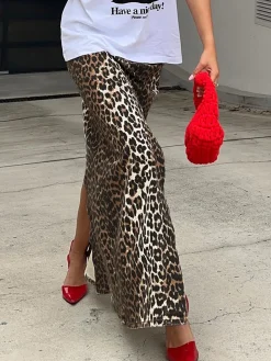Cotton Leopard Print Split Midi Dress