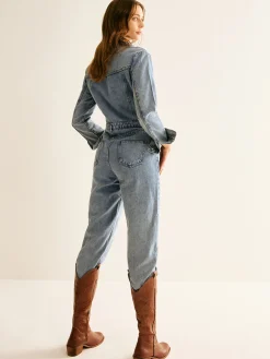 Cotton Long Sleeve Denim Jumpsuit Without Belt