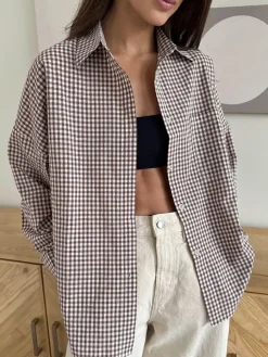Cotton Plaid Lapel Versatile Shirt