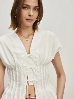 Cotton Pleated Knotted Blouse