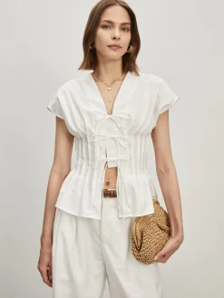 Cotton Pleated Knotted Blouse
