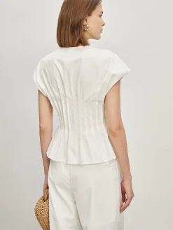 Cotton Pleated Knotted Blouse