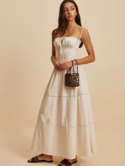 Cotton Pleated Low Cut Dress