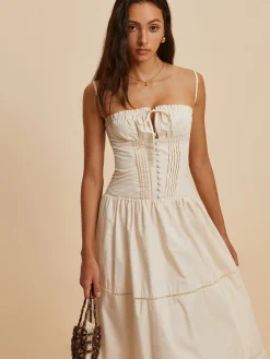 Cotton Pleated Low Cut Dress