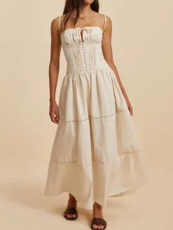 Cotton Pleated Low Cut Dress