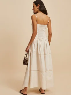 Cotton Pleated Low Cut Dress