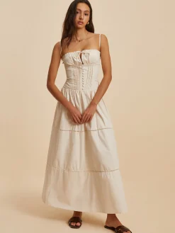 Cotton Pleated Low Cut Dress