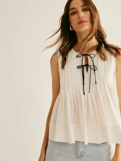 Cotton Ruffle Pleated Tie Front Blouse