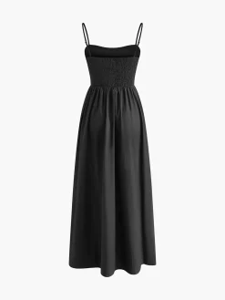 Cotton Sleeveless Pockets Cutout Long Dress