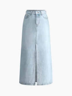 Cotton Split Denim Skirt