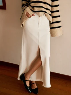 Cotton Split Tassel Denim Skirt