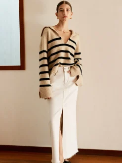 Cotton Split Tassel Denim Skirt