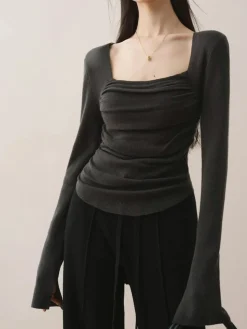 Cotton Square Neck Slim Sweater
