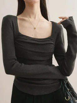 Cotton Square Neck Slim Sweater