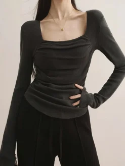 Cotton Square Neck Slim Sweater