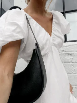 Cotton V-Neck Puff Sleeves Backless Dress