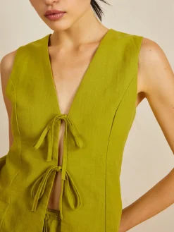 Cotton V-Neck Tie Front Skirt Set