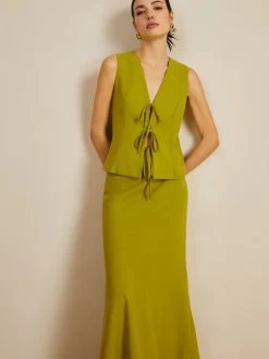 Cotton V-Neck Tie Front Skirt Set