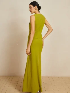 Cotton V-Neck Tie Front Skirt Set