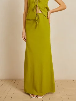 Cotton V-Neck Tie Front Skirt Set