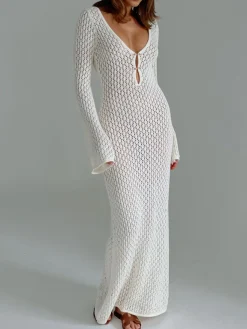 Cover Up Long Sleeve Open Back Long Dress