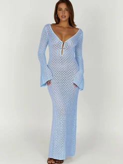 Cover Up Long Sleeve Open Back Long Dress