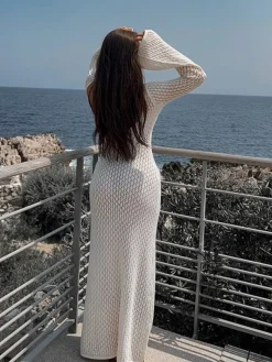 Cover Up Long Sleeve Open Back Long Dress
