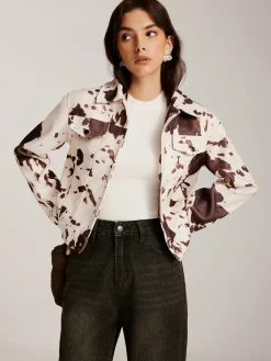 Cow Printed Tweed Short Jacket