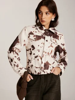 Cow Printed Tweed Short Jacket