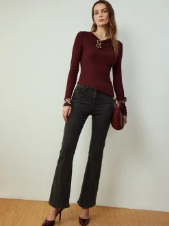 Cowl Neck Metal Decor Slim Blouse