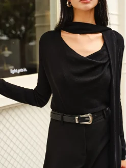 Cowl Neck Ribbon Knit Top
