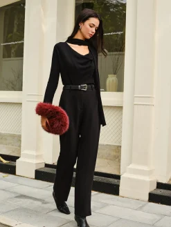 Cowl Neck Ribbon Knit Top