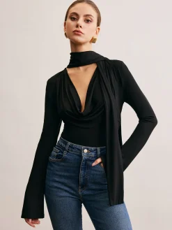 Cowl Neck Ribbon T-Shirt